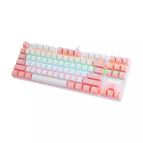 BAJEAL K100 TKL RGB Mechanical Gaming White-Pink Keyboard (Hot-Swappable) - 1