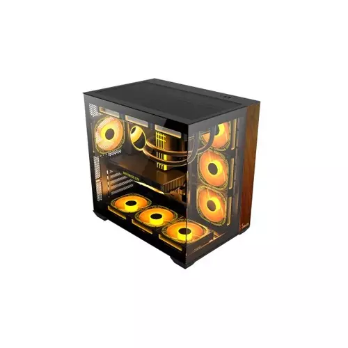 PC POWER DARK WOOD Case with 7 Pre-Installed Fans - 1