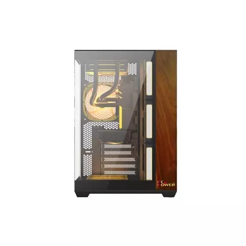 PC POWER DARK WOOD Case with 7 Pre-Installed Fans - 2