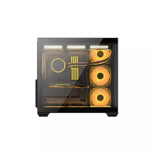 PC POWER DARK WOOD Mid Tower ATX Tempered Glass Desktop Case With 10 Pre-Installed Fans - 2