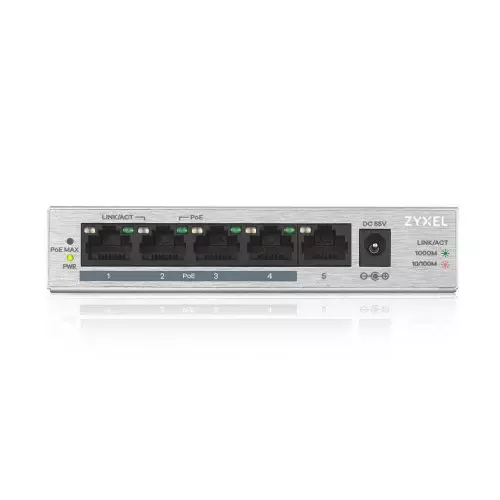 ZYXEL GS1005HP 5-PORT GBE UNMANAGED POE SWITCH - 1