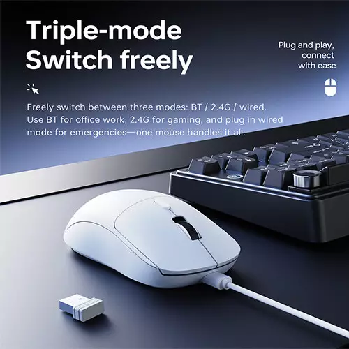 AJAZZ NJ07 Tri-Mode Lightweight Gaming Mouse-White - 1