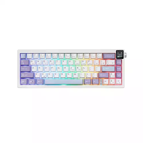 Ajazz AK650 RGB Hot Swappable Tri Mode Mechanical Keyboard With Display Screen and Knob - White Purple
