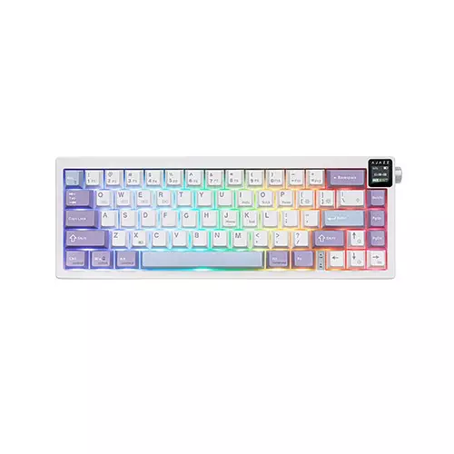 Ajazz AK650 RGB Hot Swappable Tri Mode Mechanical Keyboard With Display Screen and Knob - White Purple