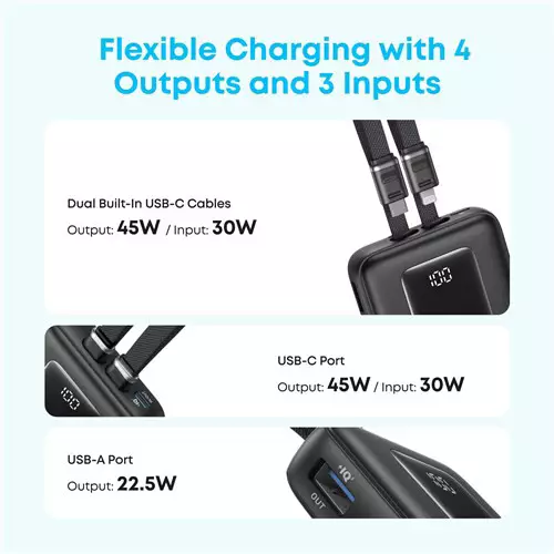 Anker Zolo 20000mAh 45W Power Bank With Built-in Dual Type-C Cable - 1