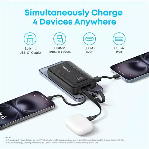 Anker Zolo 20000mAh 45W Power Bank With Built-in Dual Type-C Cable - 2