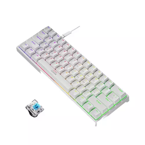 LEAVEN K620 WIRED MECHANICAL KEYBOARD FULL WHITE BLUE SWITCH - 1