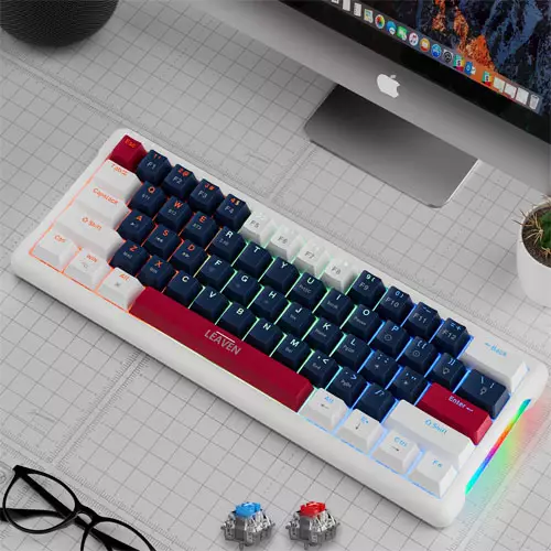 LEAVEN K610 WIRED HOT-SWAPPABLE GAMING MECHANICAL KEYBOARD WHITE BLUE - 1
