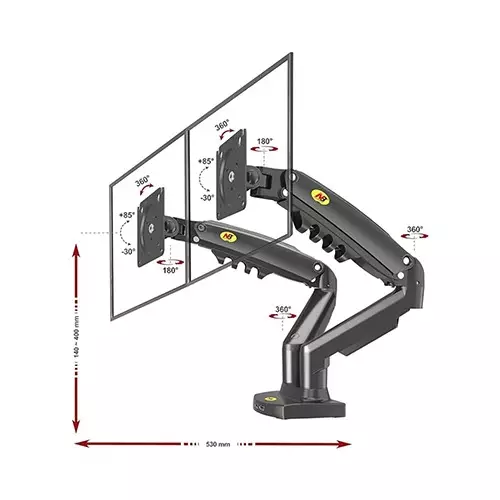 North Bayou F160 9KG Max Payload Dual Monitor Desk Mount - 2