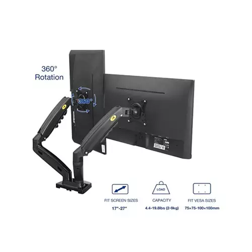 North Bayou F160 9KG Max Payload Dual Monitor Desk Mount - 3