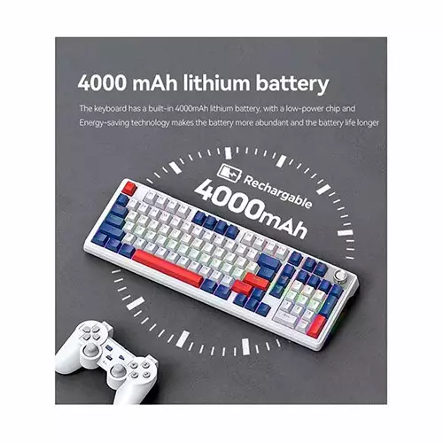 T-WOLF T78 RGB Tri Mode Red Switch Mechanical Gaming Keyboard (White) - 0
