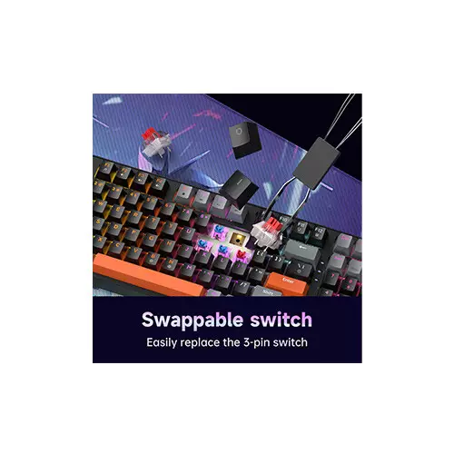 Zifriend AG98 Wired Hot-Swappable Gaming Mechanical Keyboard - Black Grey (Blue/Red Switch) - 1