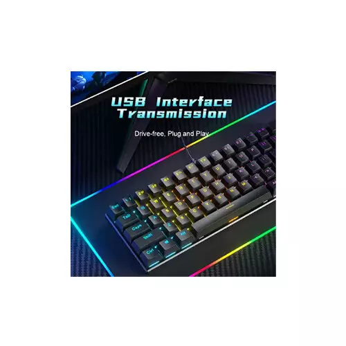 Zifriend BD61 Wired 61 keys Rainbow lighting Mechanical keyboard - Black (Red Switch) - 1