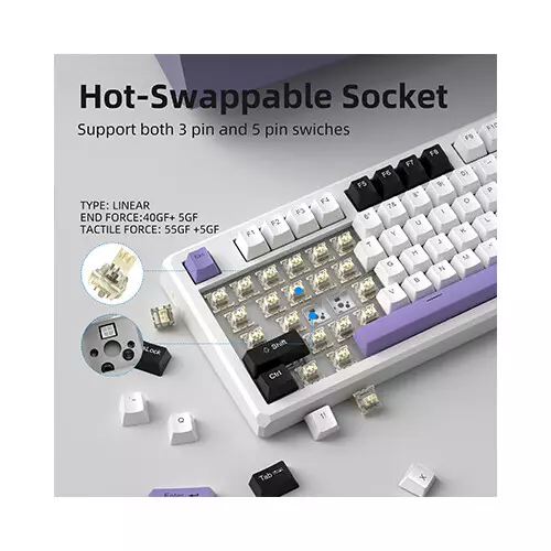 Magegee SKY87 Tri-mode Gasket Mounted Mechanical Keyboard (ICE Purple) - 2