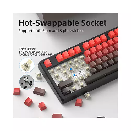 Magegee SKY87 Tri-mode Side-printed Gasket Mounted Mechanical Keyboard (Red & Black) - 2