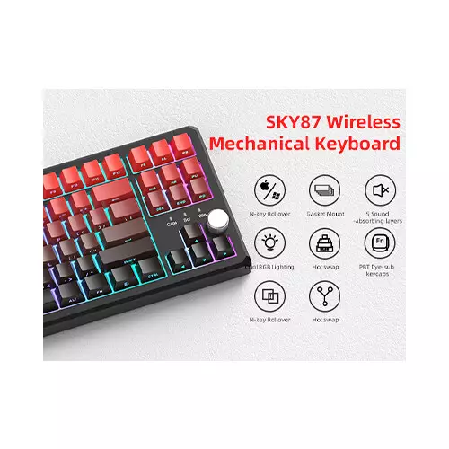 Magegee SKY87 Tri-mode Side-printed Gasket Mounted Mechanical Keyboard (Red & Black) - 3