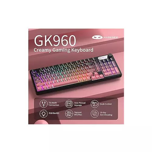 MageGee GK960 Tri-Mode RGB Gaming Keyboard (Black Pink) - 2