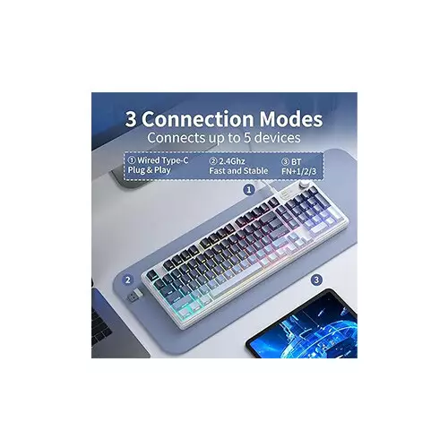 MageGee GK960 Tri-Mode RGB Gaming Keyboard (Black Blue) - 3