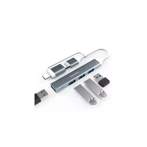 Yuanxin USB & Type-C Male to Quad USB Female Silver Hub - 1