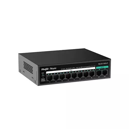 Ruijie RG-ES110FG-P 8-Port 10/100 Mbps and 2-Port Gigabit Unmanaged PoE Switch - 1