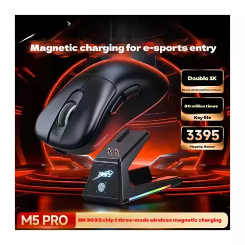 Lingbao M5 Pro Max 8KHz Ultra-Fast Tri-Mode Wireless Gaming Mouse - Black - 0