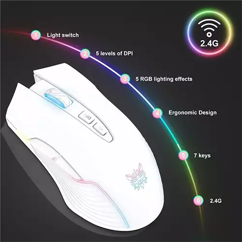 ONIKUMA CW905 3600 DPI 2.4G Wireless Rechargeable Gaming Mouse (White) - 2