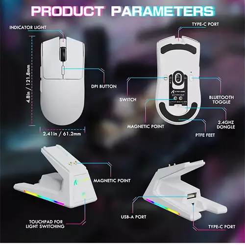 ATTACK SHARK X1 Tri-mode Wireless Gaming Mouse with Charging Dock (White) - 0