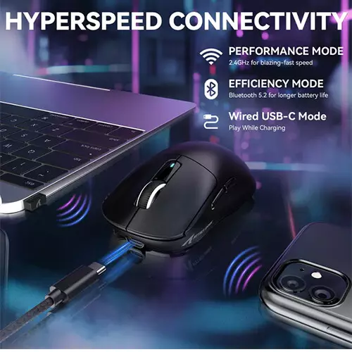 ATTACK SHARK X3 MAX Tri-Mode 42000 DPI Gaming Mouse (Black) - 1