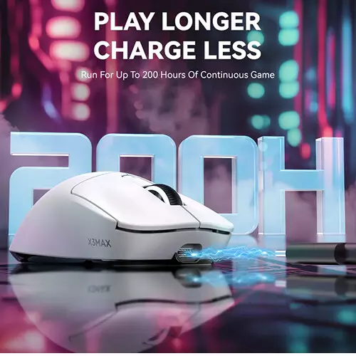 ATTACK SHARK X3 MAX Tri-mode PAW3950 42000DPI Gaming Mouse (White) - 2