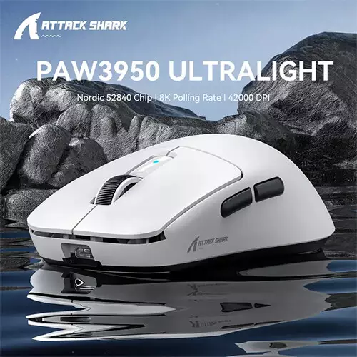 ATTACK SHARK R6 8K Tri-Mode 42000 DPI Gaming Mouse (White) - 1