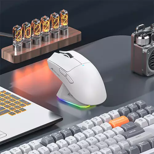 Attack Shark X11 22000 DPI Tri-Mode Gaming Mouse with RGB Charging DOCK (White) - 1