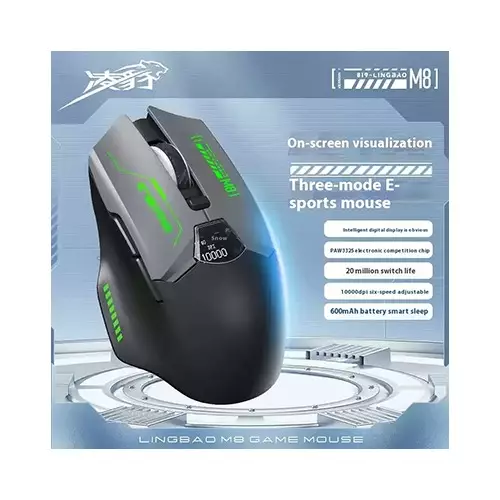 LINGBAO M8 Tri-Mode Wireless Gaming Mouse with Display (Black) - 1