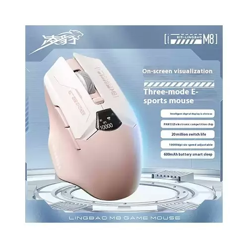 LINGBAO M8 Tri-Mode Wireless Gaming Mouse with Display (Pink) - 1