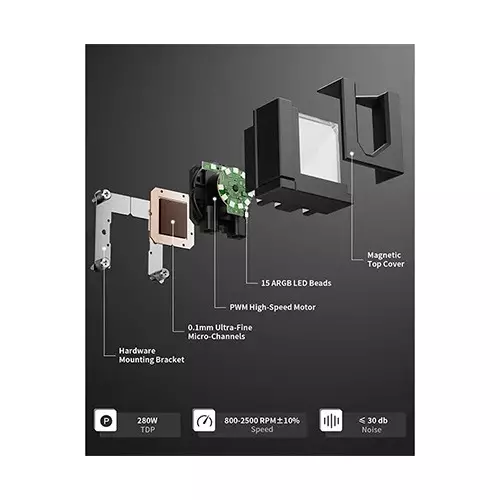 upHere E240KC 240mm ARGB AIO Liquid CPU Cooler (Black) - 3