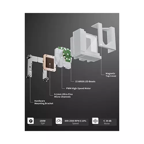 upHere E240TC 240mm ARGB AIO Liquid CPU Cooler (White) - 3