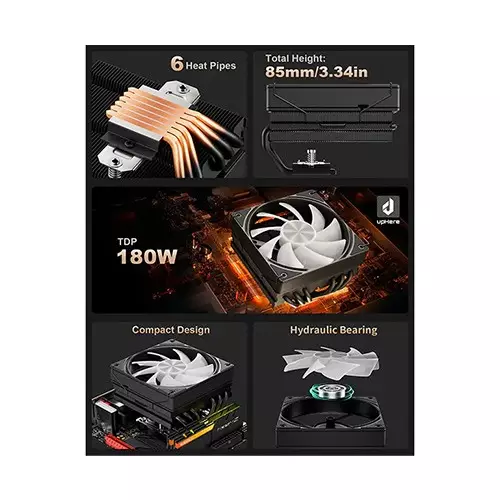 upHere H85KC6 ARGB CPU Air Cooler (Black) - 2