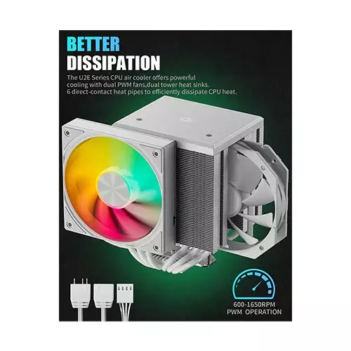 upHere UE2TC6 ARGB CPU Air Cooler (White) - 1