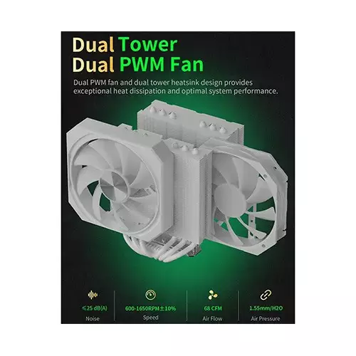 upHere UP2TC8C ARGB CPU Air Cooler (White) - 1