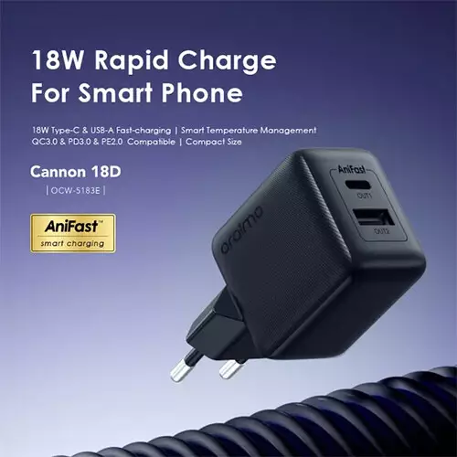 Oraimo Cannon 18D OCW-5183E+L53 18W QC & PD3.0 PE20 Wall Charger with Lighting Cable - 1