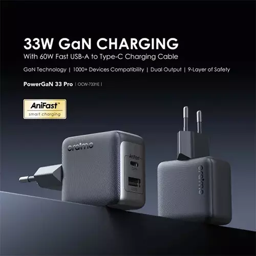Oraimo PowerGaN 33 Pro 33W GaN Wall Charger with Type-C Cable - 1