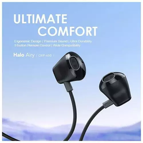 Oraimo Halo Airy Type-C Half In-ear Wired Earphone (Black) - 1
