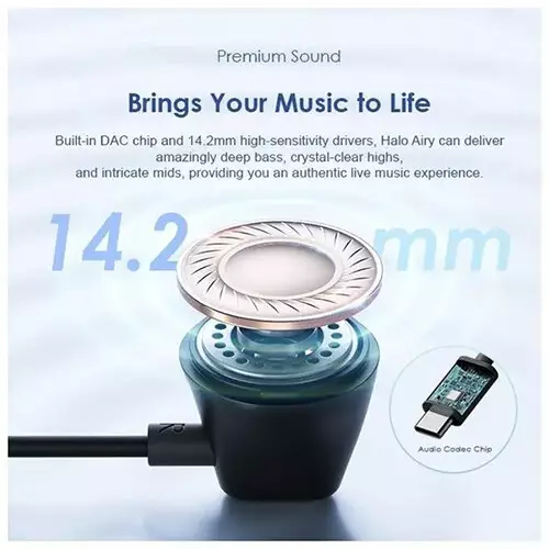 Oraimo Halo Airy Type-C Half In-ear Wired Earphone (Black) - 2