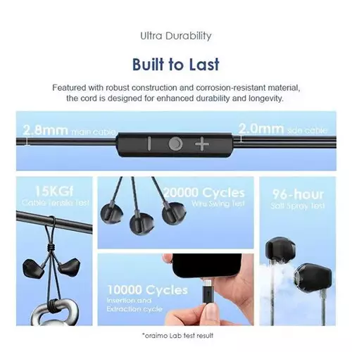 Oraimo Halo Airy Type-C Half In-ear Wired Earphone (Black) - 4