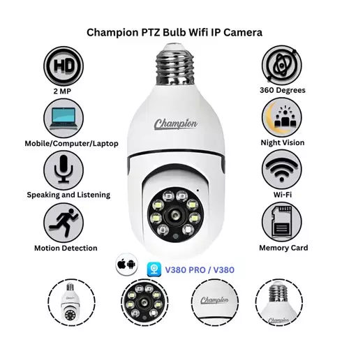 Champion PTZ Bulb 2MP Wifi IP Camera - 1