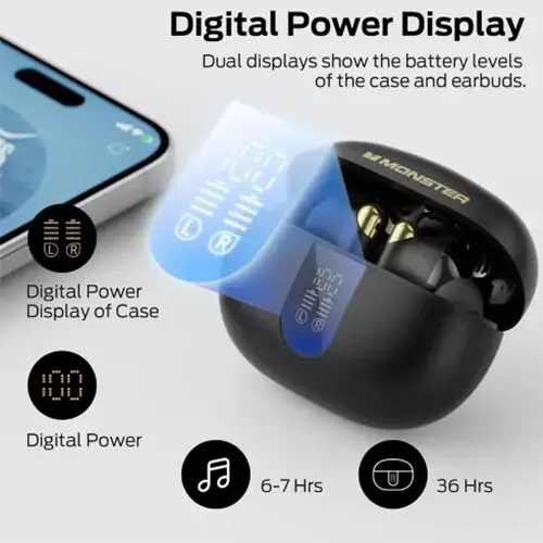 Monster N-Lite 211 TWS Bluetooth Earbuds (Black) - 1