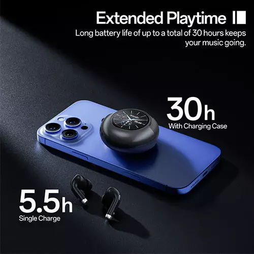 Weofly LifeFits Earbuds with 1.28 Inch Smart Touch Screen (Black) - 1