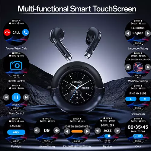 Weofly LifeFits Earbuds with 1.28 Inch Smart Touch Screen (Black) - 2